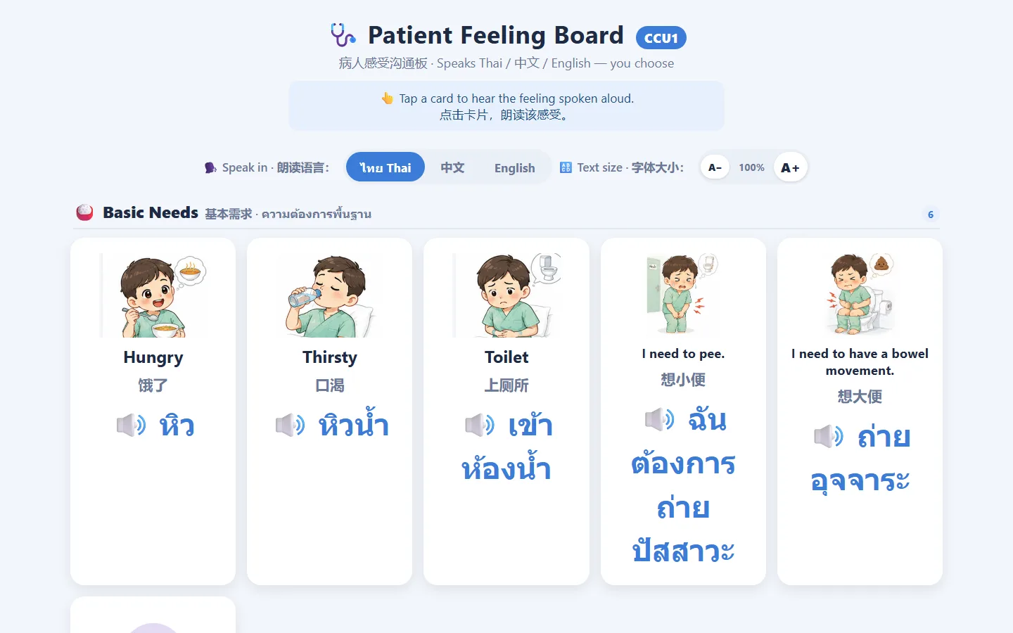 หน้าจอบอร์ดสื่อสาร การ์ดความรู้สึกพร้อมข้อความสามภาษา